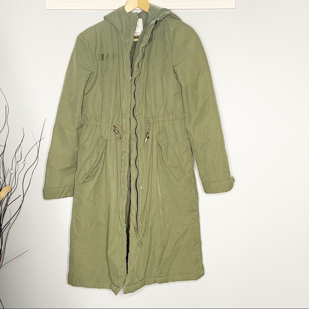 Zara Trafaluc Quilted Long Winter Coat Army Green